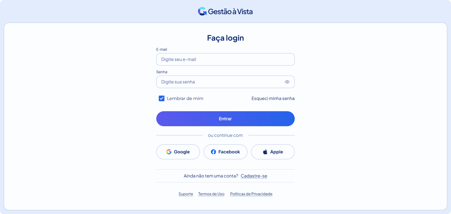 Tela de login, tema claro